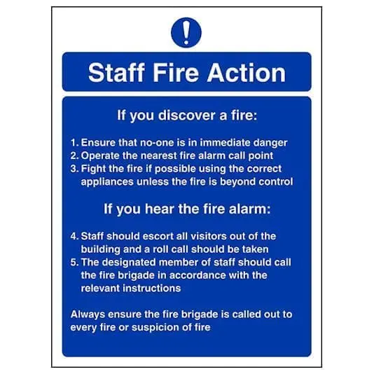 staff fire instructions blue - Archer Signs