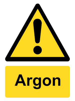 Warning sign: yellow triangle with an exclamation mark and a yellow label reading 'Argon'.