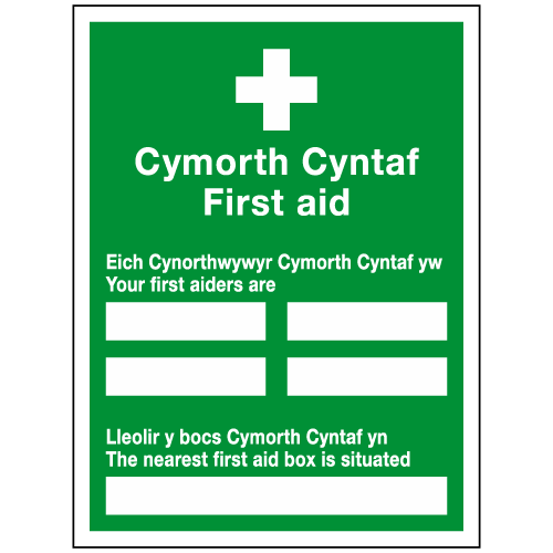 Welsh Your First Aiders are sign